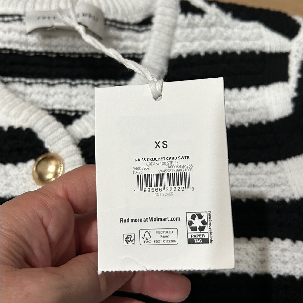 NWT - FREE ASSEMBLY Crochet Cardigan Striped Sweater with Gold Buttons - Picture 6 of 9